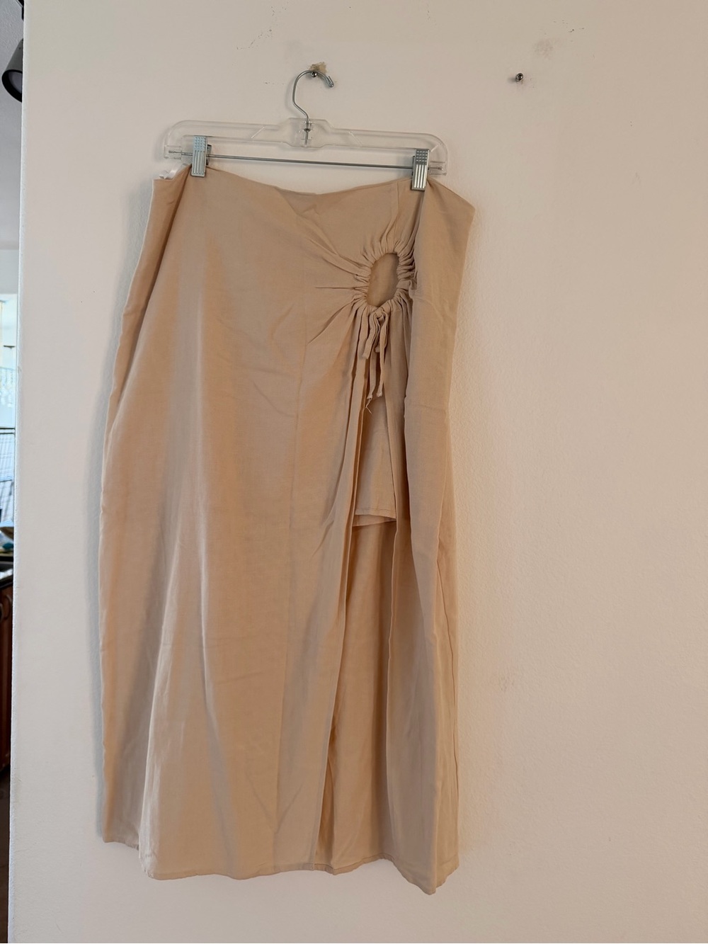 Primark Neutral Beige Midi Skirt with Side Ring Tie Size 12